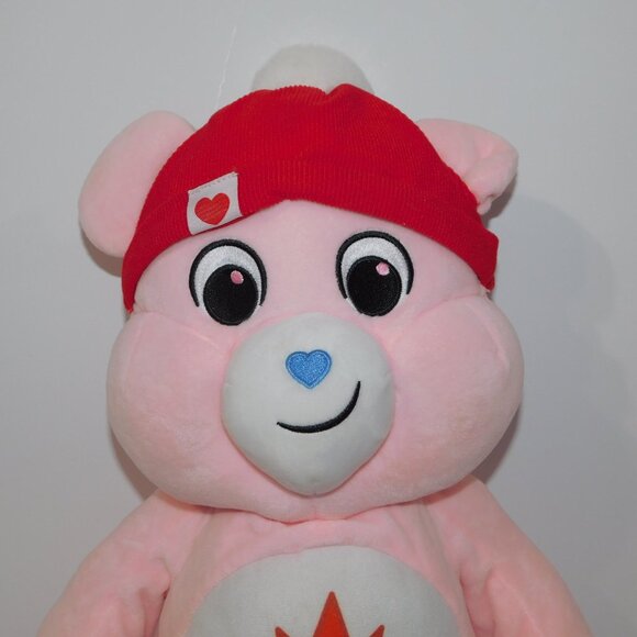 2023 Care Bears Large 20" Plush TRUE NORTH Stuffed Canada Maple Leaf Bear Pink - Picture 2 of 6